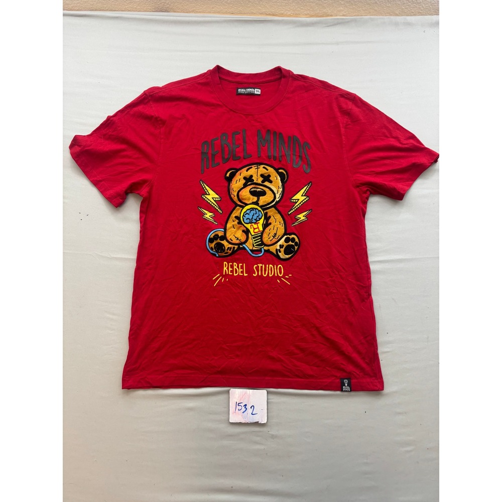 Rebel Minds Rebel Studio Teddy Bear Graphic T-Shirt Red Mens 3XL Streetwear Tee